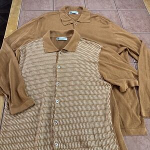Lot of 2 Vintage Bachrach Button Shirt Sz M Gold Long & Short Sleeve Italy Made‎